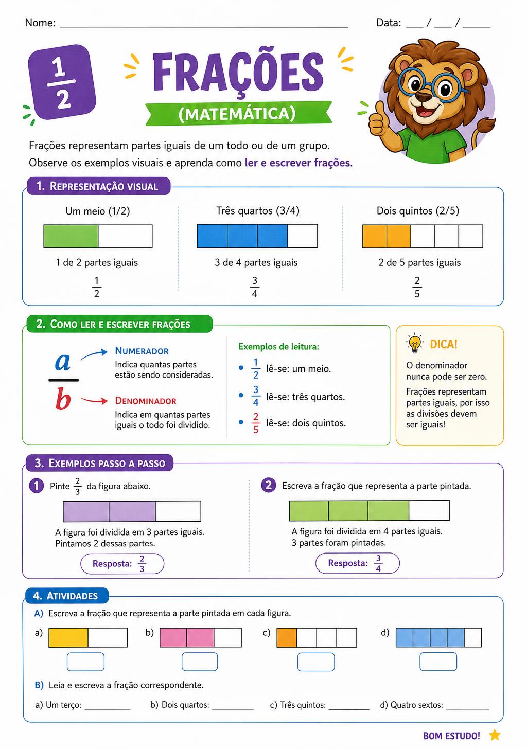 Amostra de apostila sobre Frações (Matemática)