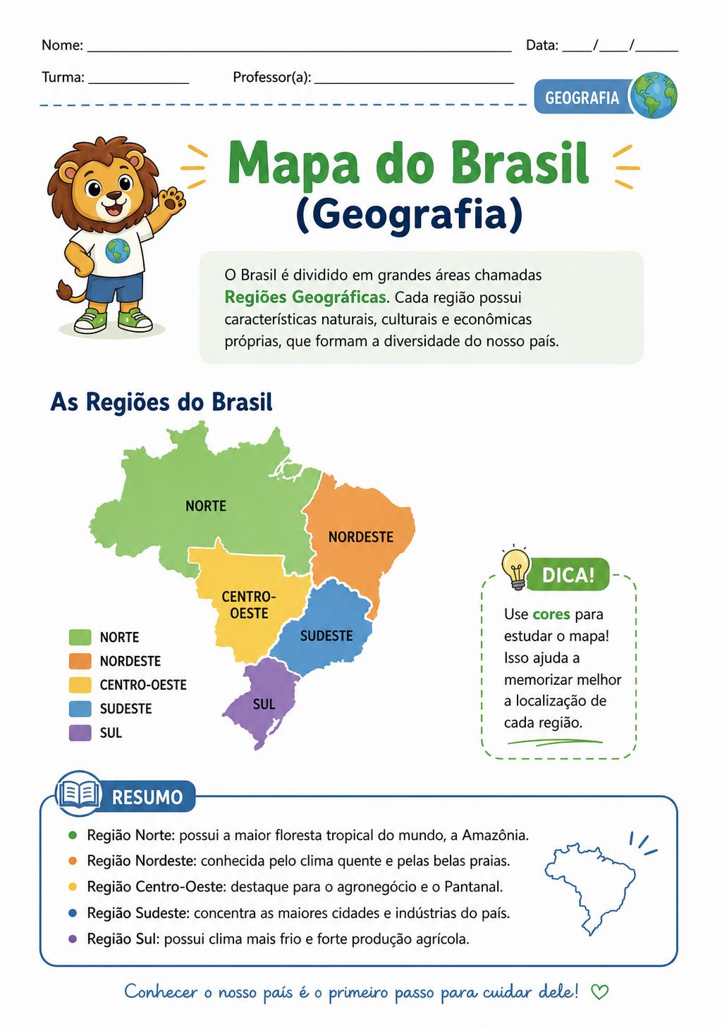 Amostra de apostila sobre Mapa do Brasil (Geografia)