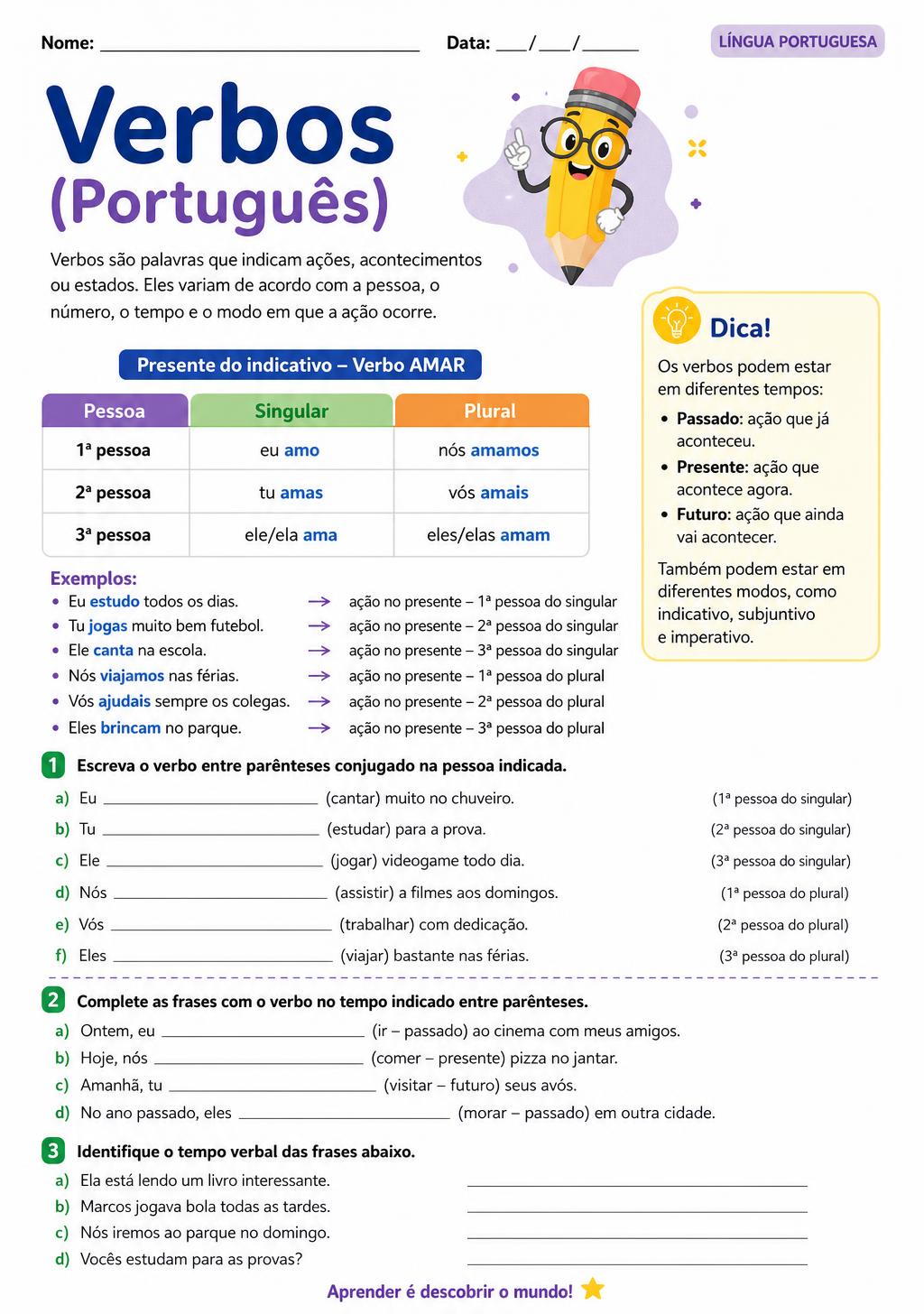 Amostra de apostila sobre Verbos (Português)