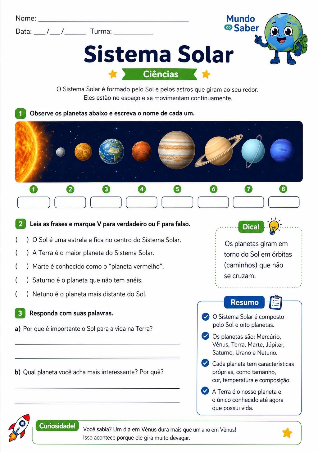 Amostra de apostila sobre Sistema Solar (Ciências)